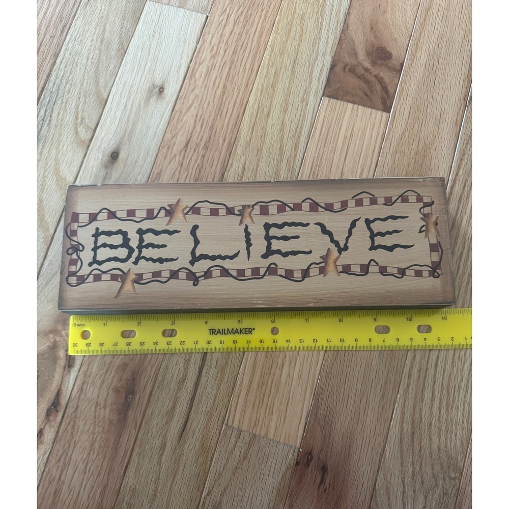 Primitive Rustic Wood Believe Block Sign Farmhouse Country Decor Shelf Sitter